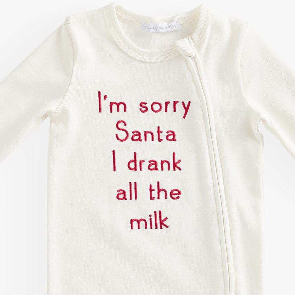 White Kids Pajamas with Red Text